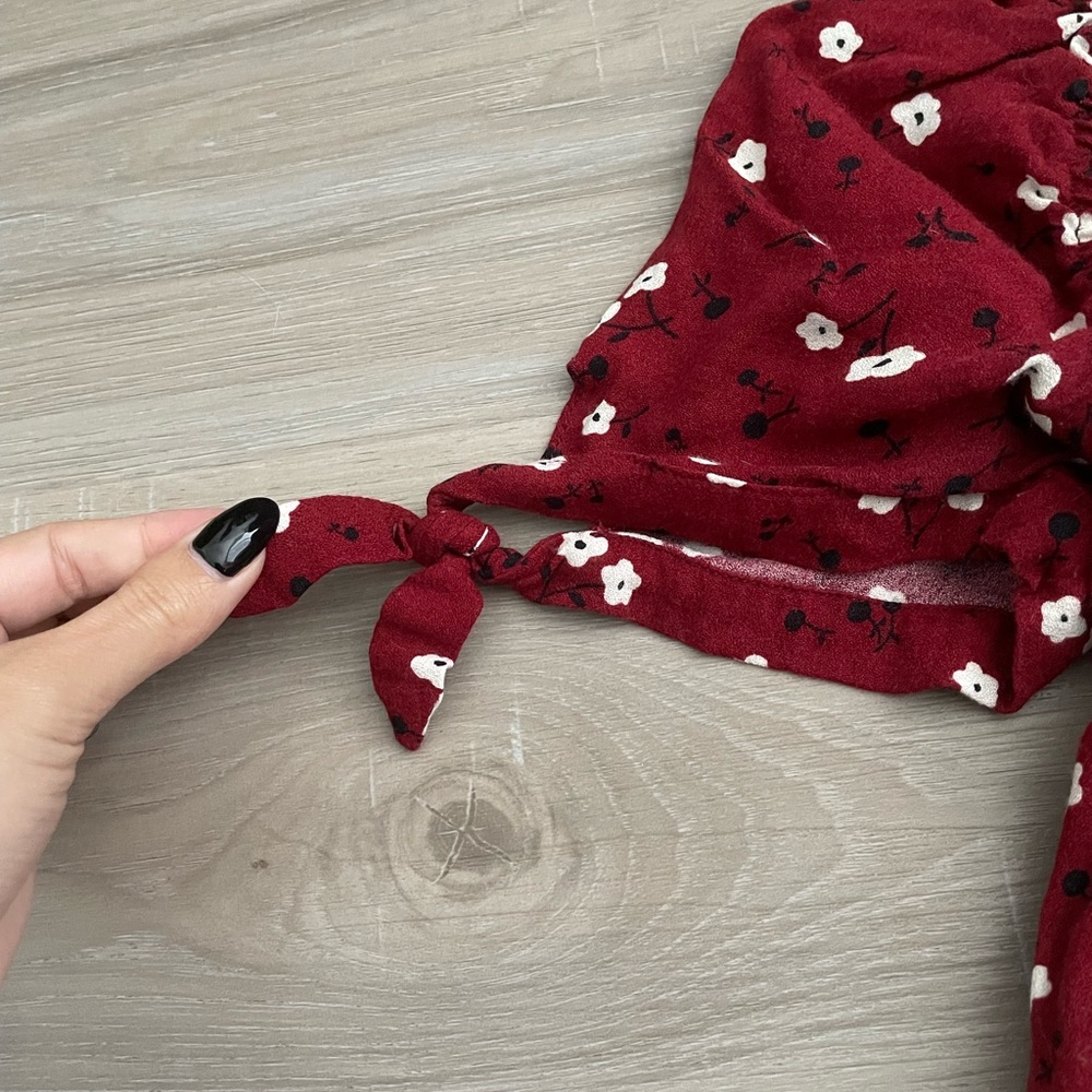 Reformation Red Floral Scrunch Top - Picture 3 of 4